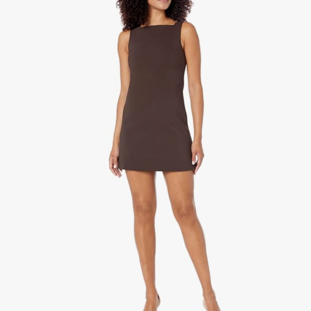 BNWT Women's Theory A-Line Stretch Mini Dress in Double Weave - Brown - Size 6